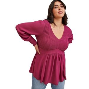 NWT Torrid Babydoll Crinkle Gauze Smocked Top - Size: M (10)